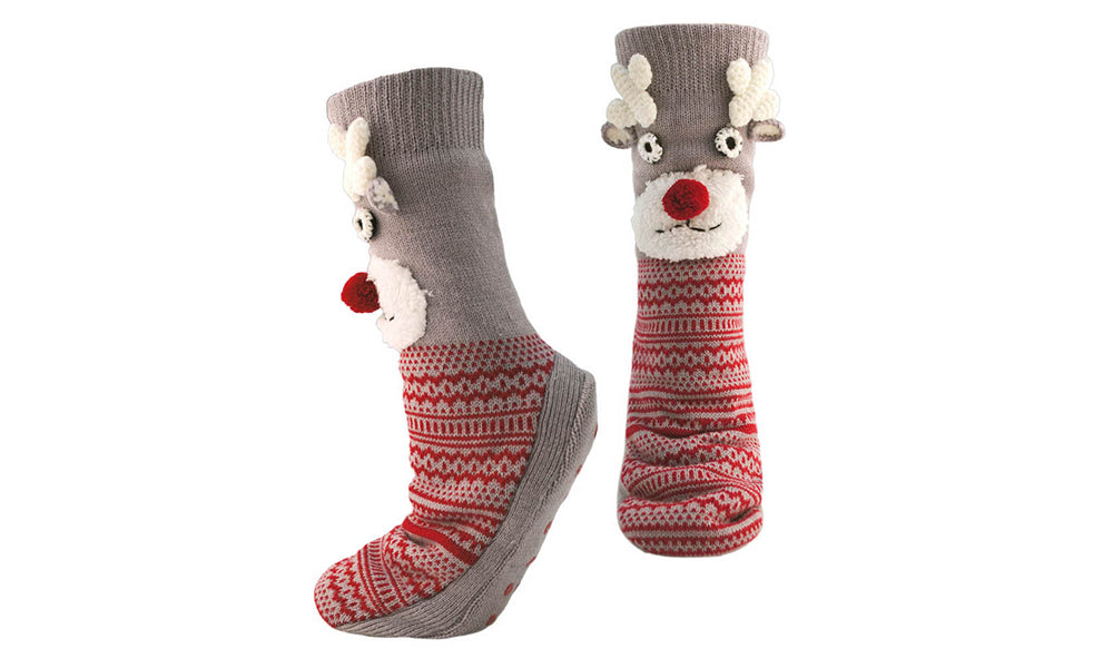 Ladies Reindeer Christmas Slipper Socks with Grip – Dynergy