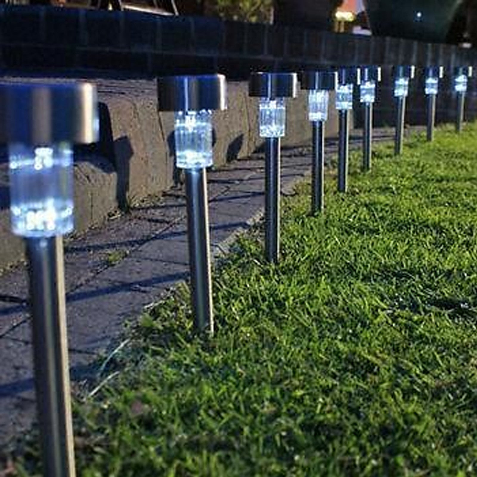 10 Piece Set of Stainless Steel Solar Lights