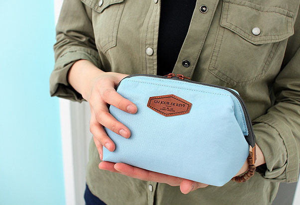 Un Jour De Reve Winner Small Blue Designer Toiletry Bag Cosmetic Makeup Bag