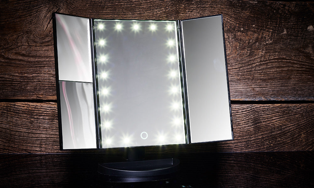 Globrite 21 LED Tri Fold Make Up Mirror - White or Black