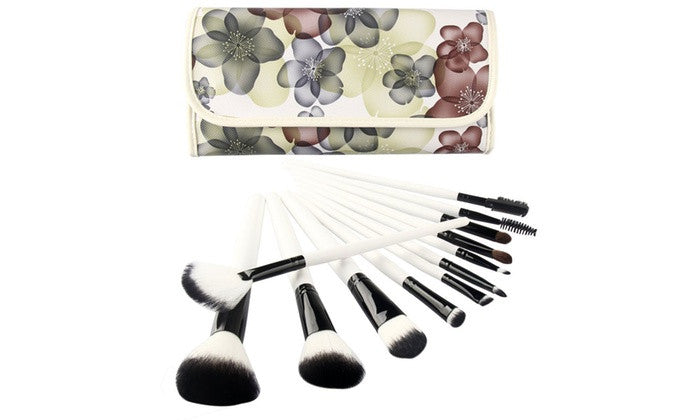 12pc Professional Makeup Brush Set with Floral Pouch