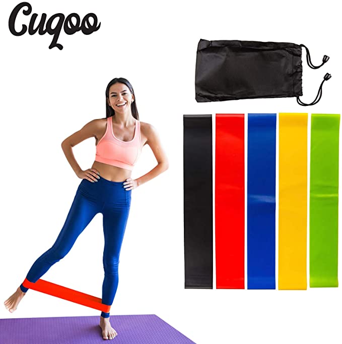 CUQOO Set of 5 Piece Resistance Bands | Skin-Friendly Resistance Fitness Exercise Loop Bands with 5 Different Resistance Levels | Free Carry Pouch Included