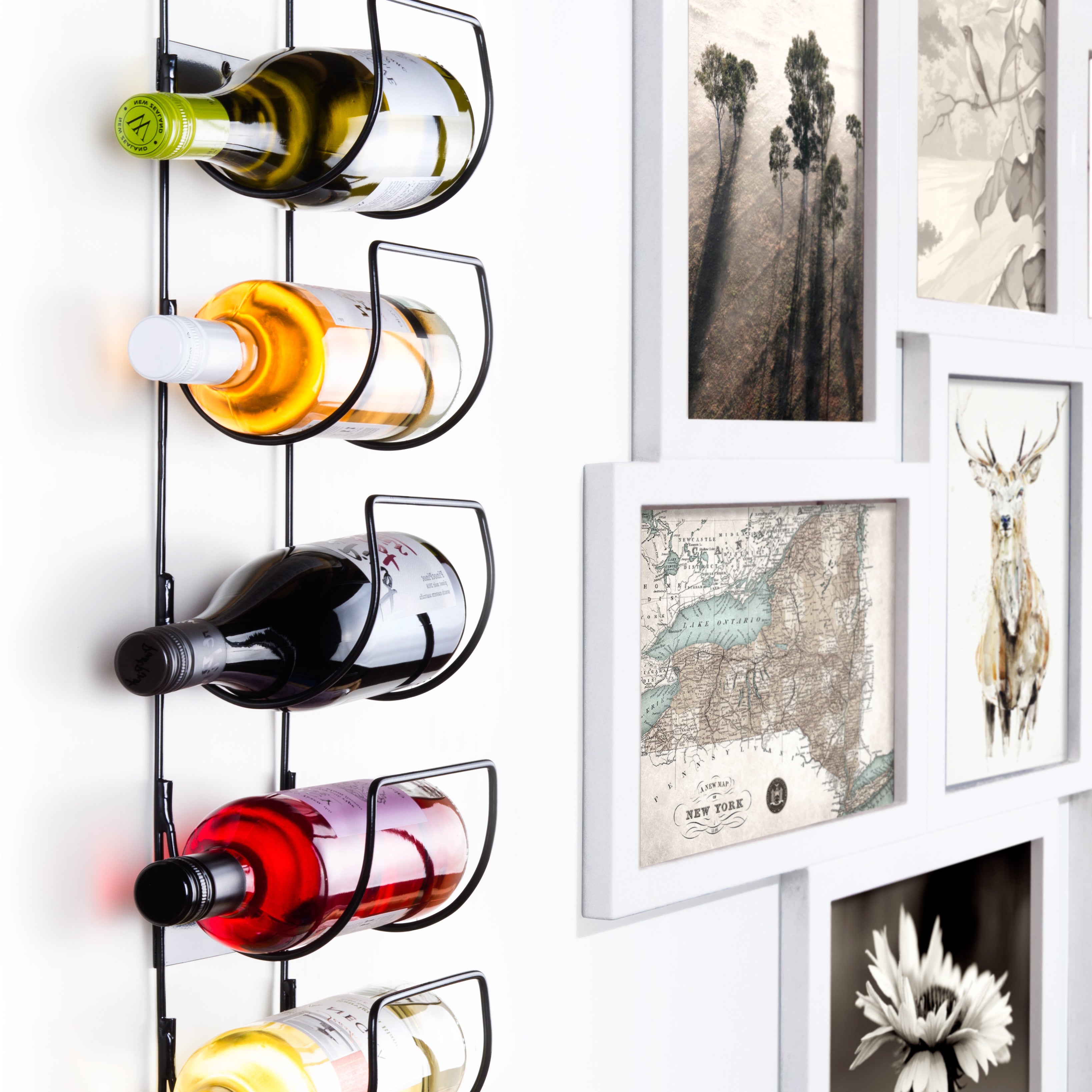 Mounted Metal 5 Bottle Wine Rack