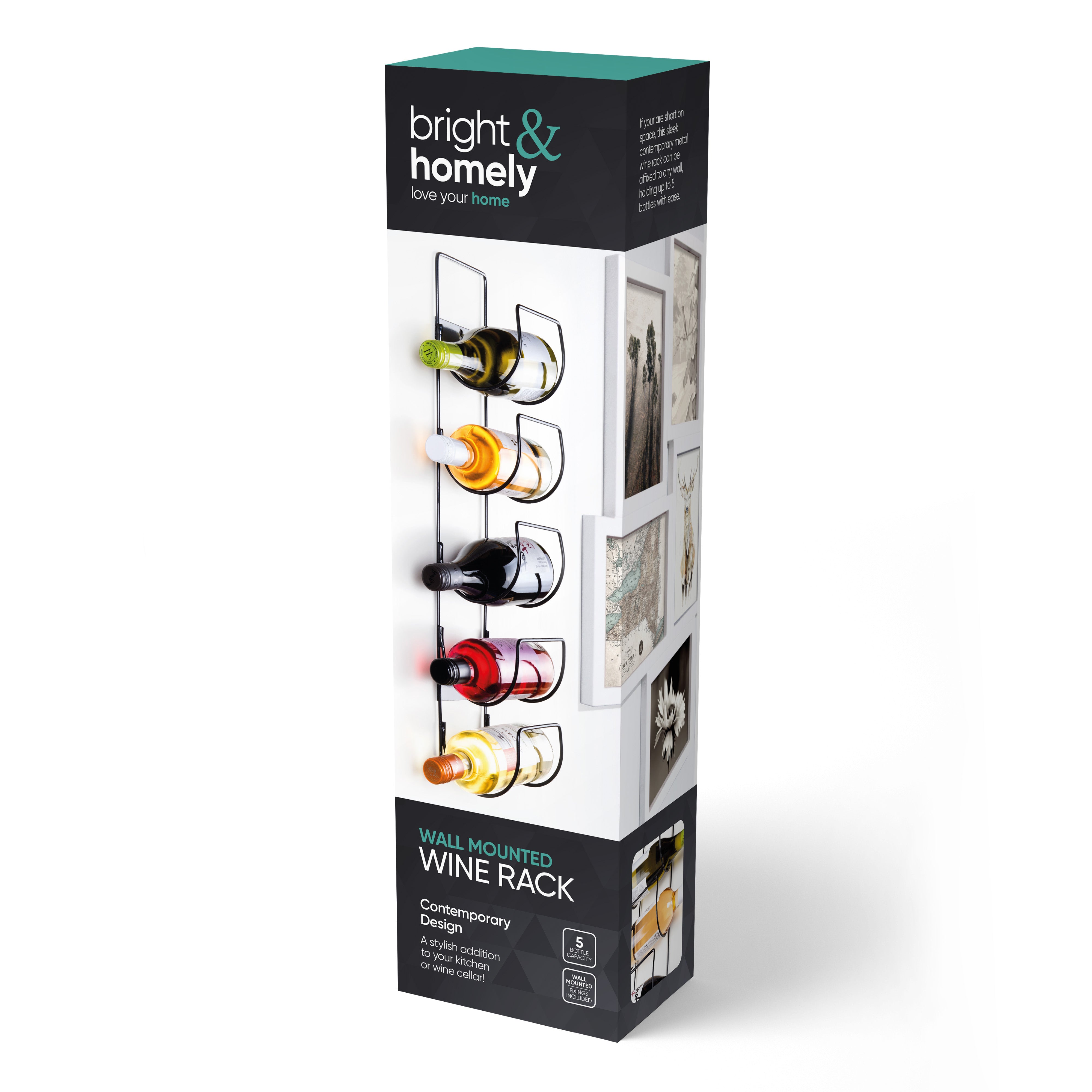 Mounted Metal 5 Bottle Wine Rack