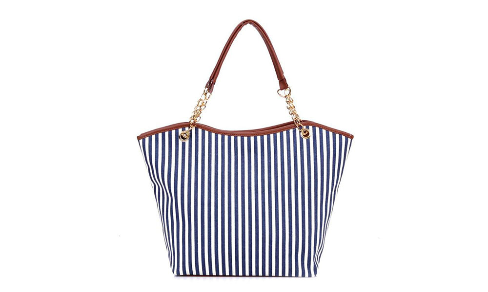 Striped Large Canvas Tote Bag