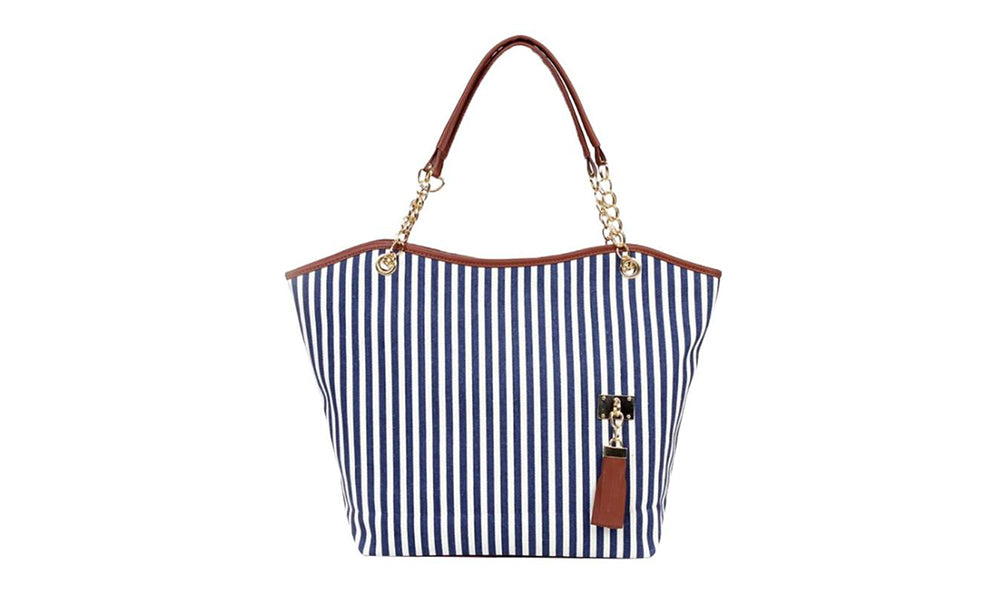 Striped Large Canvas Tote Bag