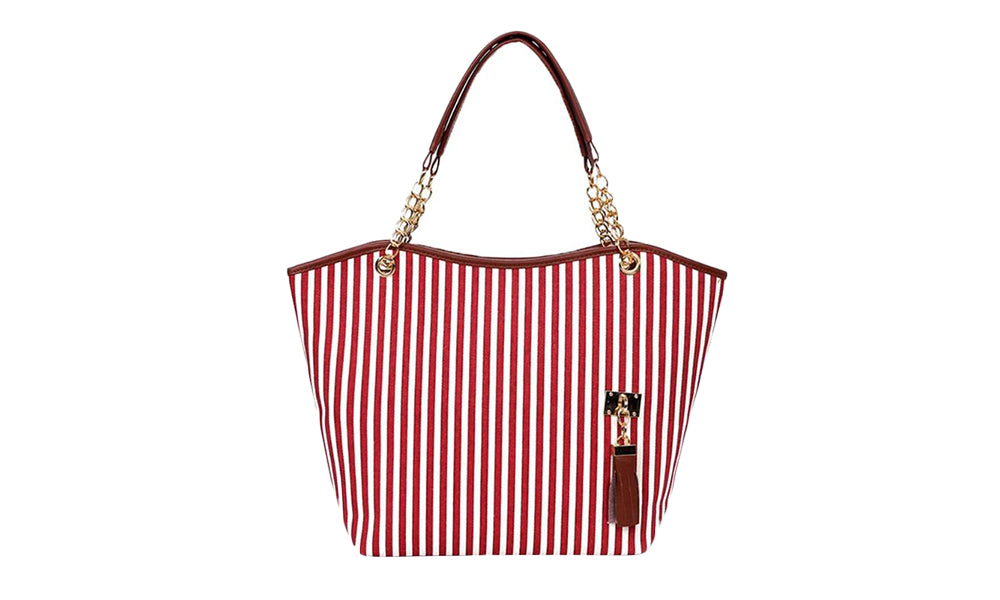Striped Large Canvas Tote Bag