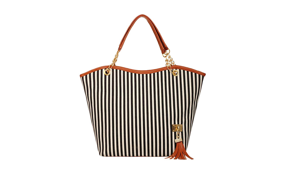 Striped Large Canvas Tote Bag