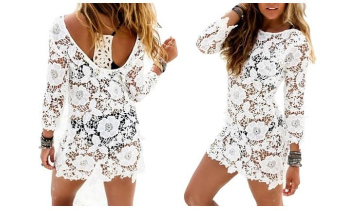 Women's White Floral Beach Cover-Up