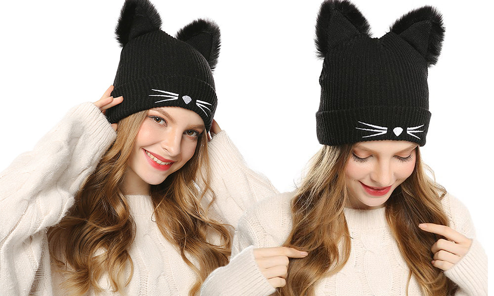 Womens Knitted Cat Ear Beanie