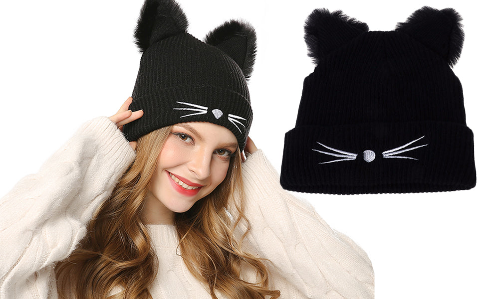 Womens Knitted Cat Ear Beanie