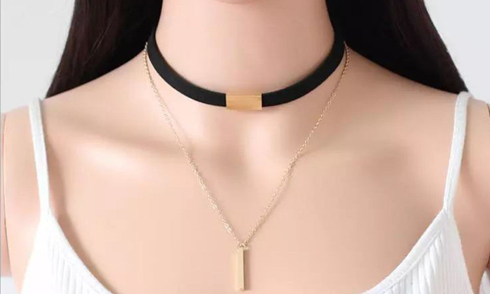 Faux Leather Choker Necklace with Gold or Silver Pendant