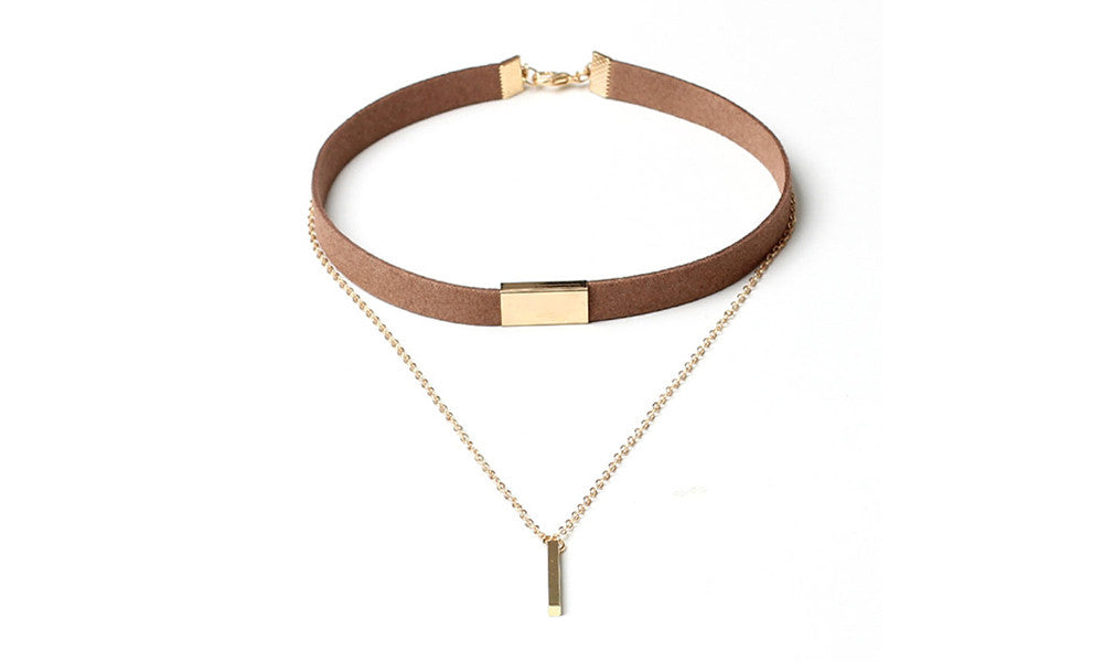 Faux Leather Choker Necklace with Gold or Silver Pendant