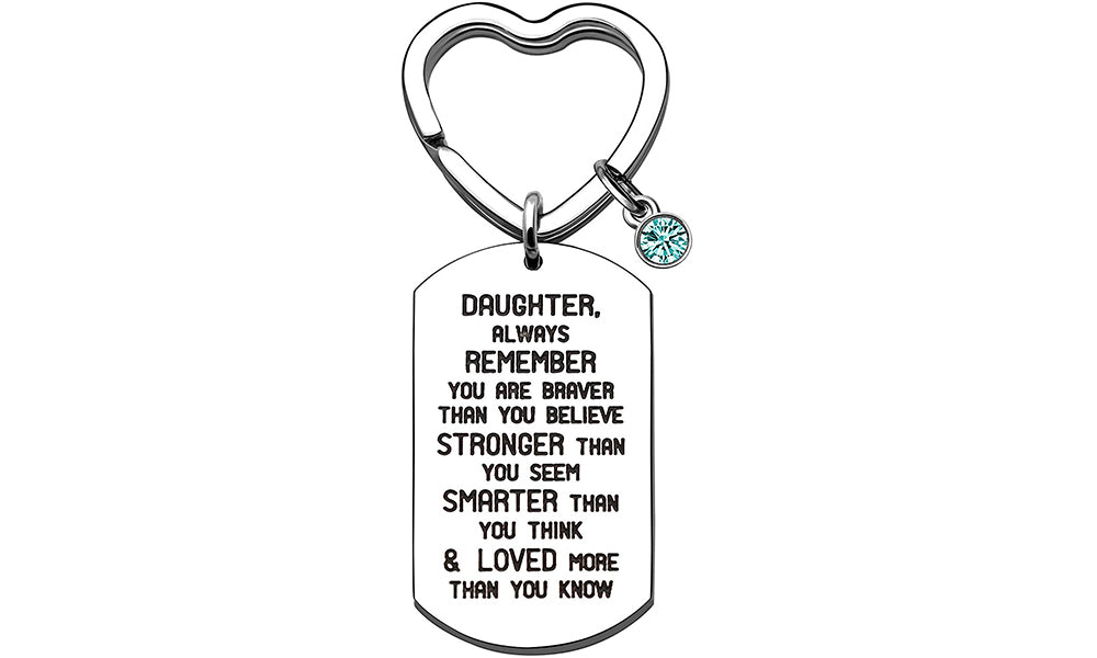 Stainless Steel Engraved Daughter Keyring with Crystal Charm.