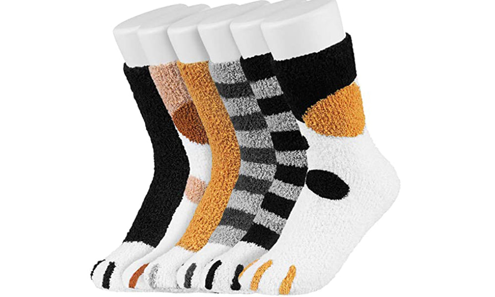 Ladies Fleece Cat Paw Socks 6-Pack