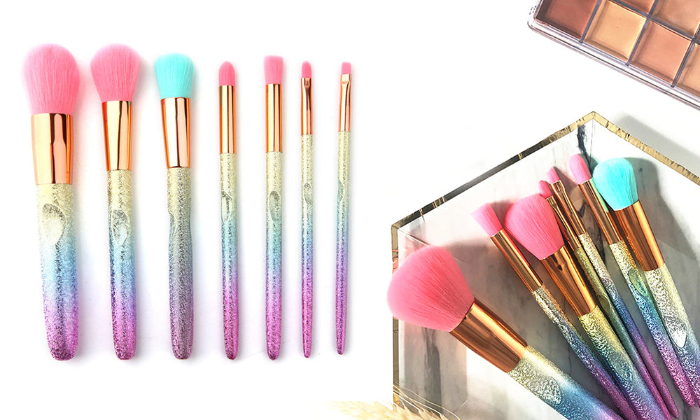 7Pc Glitter Rainbow Makeup Brushes