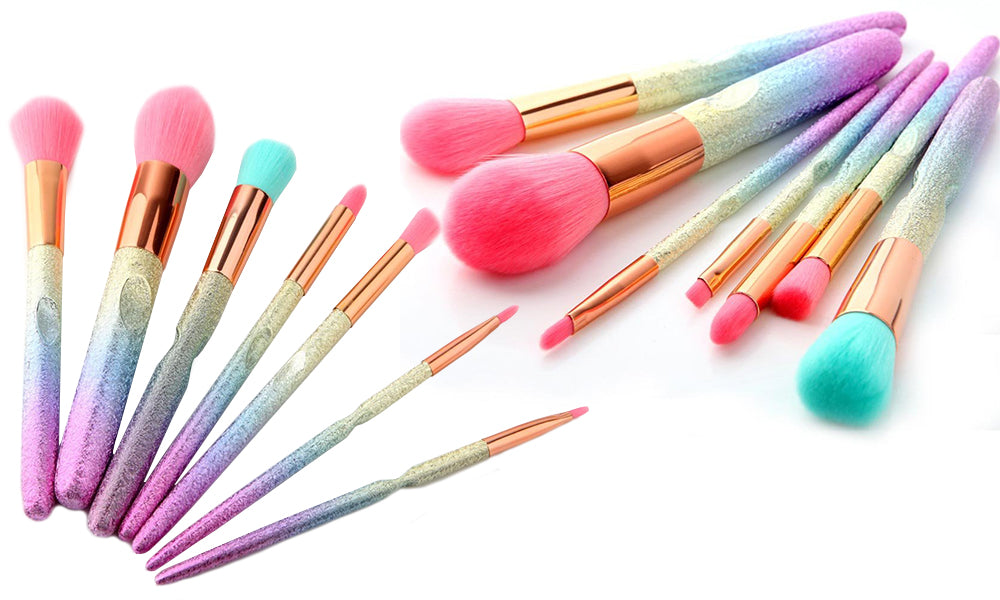 7Pc Glitter Rainbow Makeup Brushes