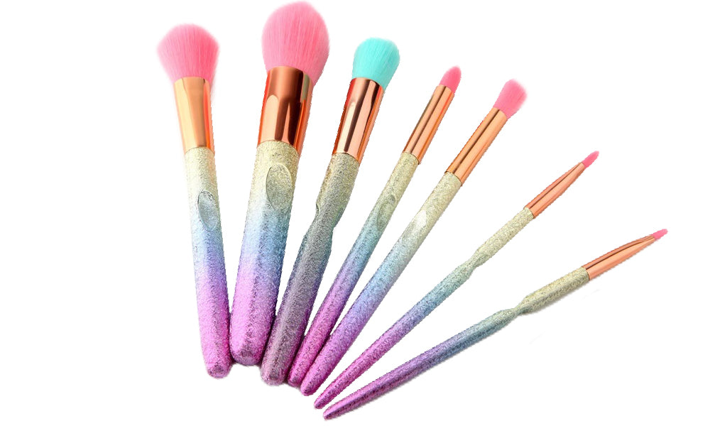 7Pc Glitter Rainbow Makeup Brushes