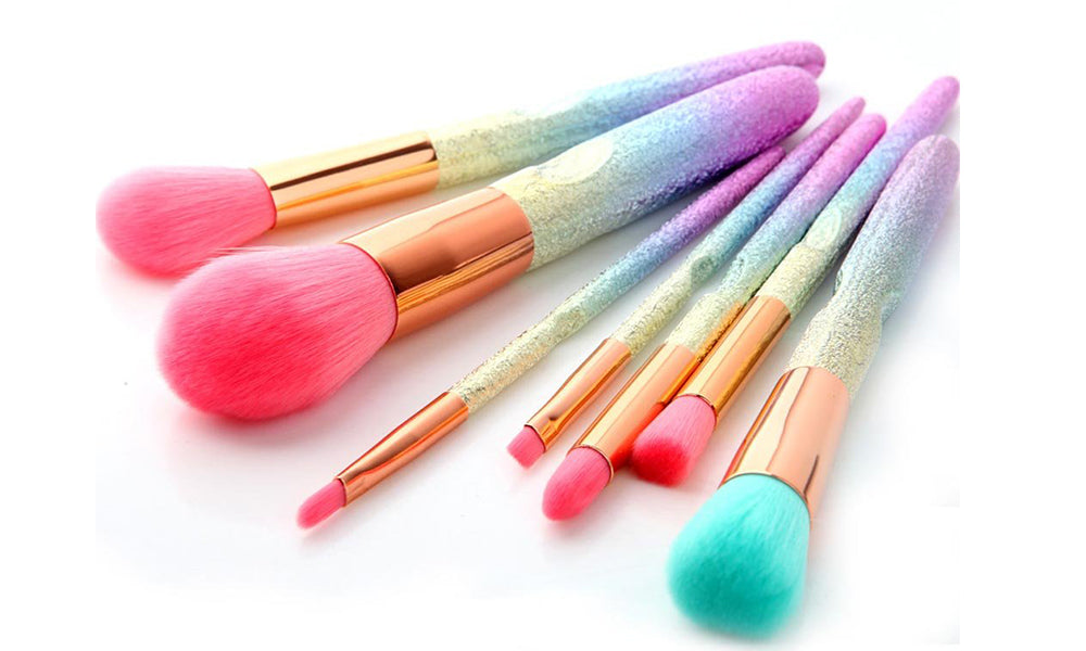 7Pc Glitter Rainbow Makeup Brushes
