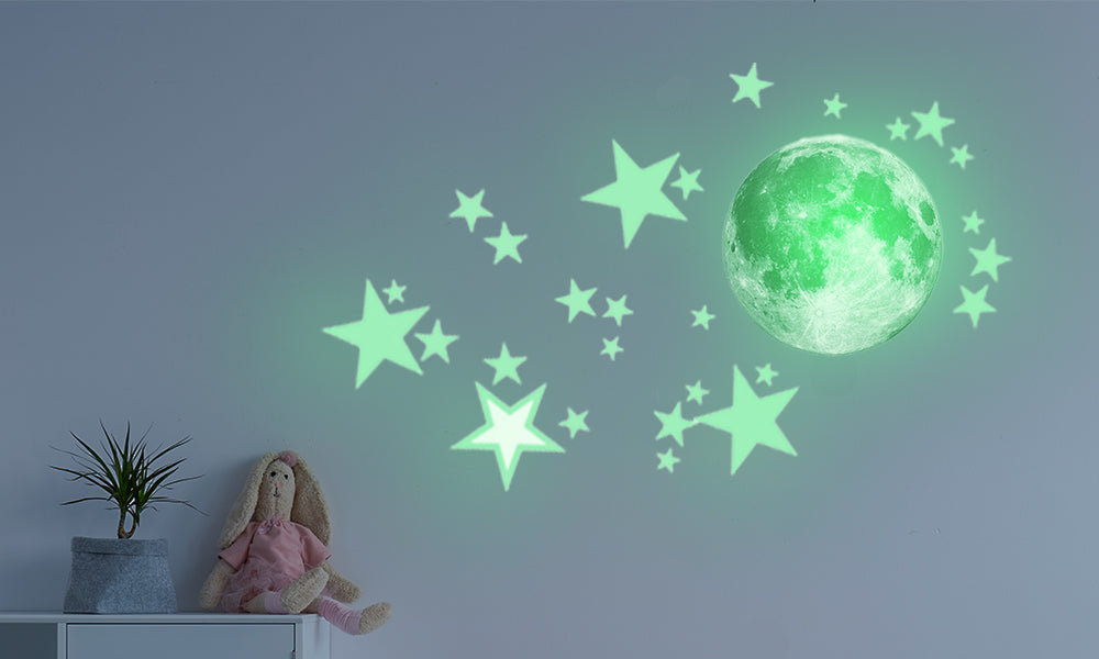 28pc Glow In The Dark Moon Wall Stickers