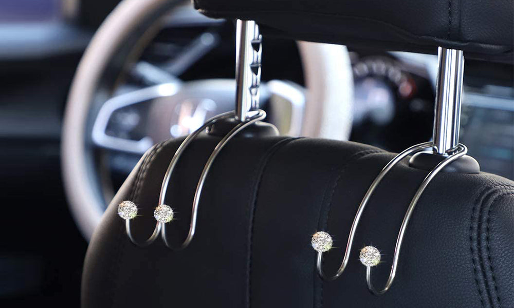 Diamond Effect Charm Car Headrest Hooks (2-Pack)