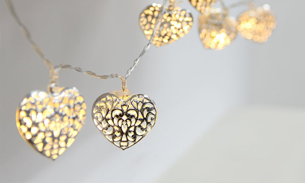10 Silver Filigree Heart Battery Operated LED Fairy Lights