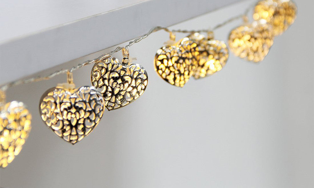 10 Silver Filigree Heart Battery Operated LED Fairy Lights