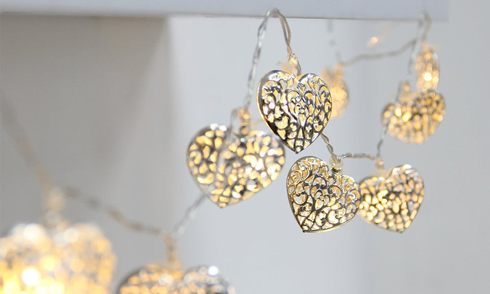 10 Silver Filigree Heart Battery Operated LED Fairy Lights