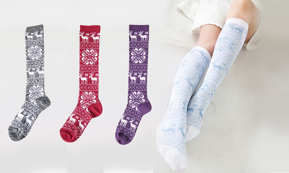 Ladies Cotton Rich Fairisle Design Thermal Knee High Socks V2
