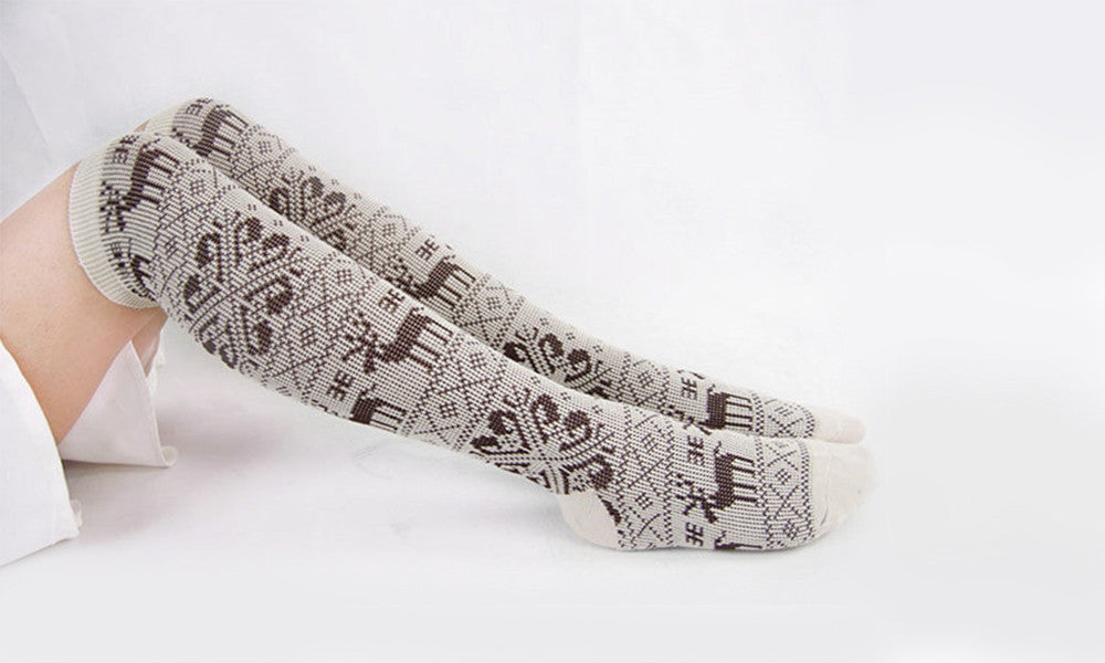 Ladies Cotton Rich Fairisle Design Thermal Knee High Socks V2
