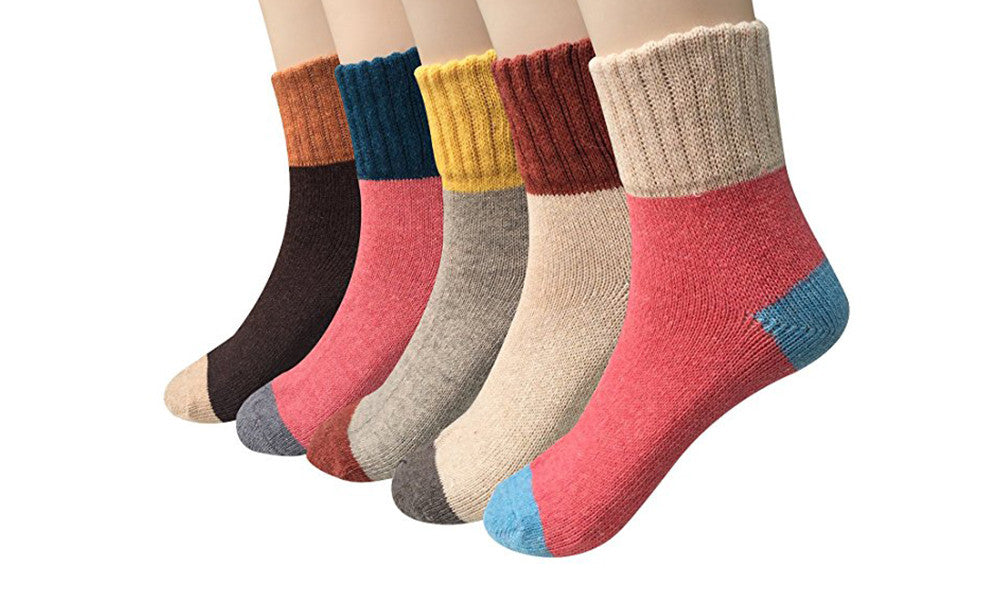 Ladies Cotton Rich Multicoloured Middle Thickness All Season Socks (5 Pack Assorted)