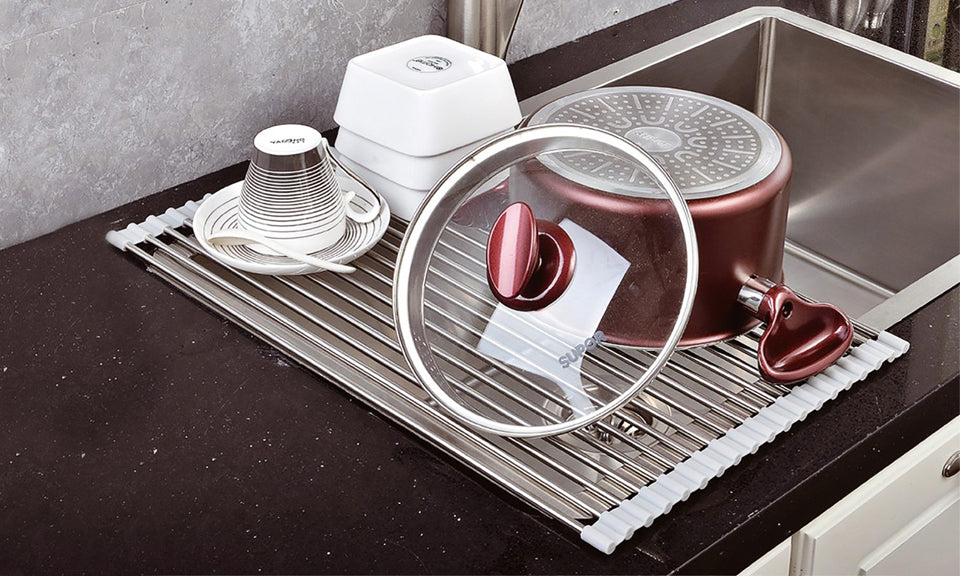 Over The Sink Roll-Up Dish Drying Rack