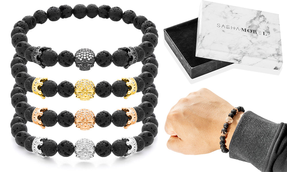 Sasha Morel - Lavastone Skull and Crown Bracelet