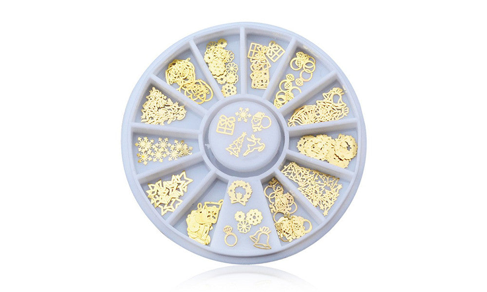 Mixed Style 3D Gold Christmas Nail Art