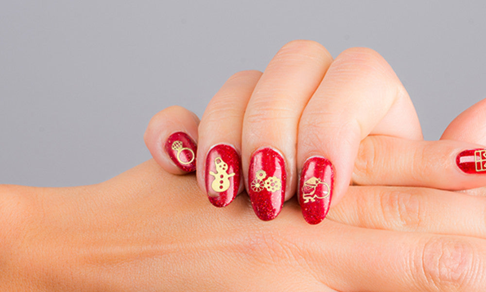 Mixed Style 3D Gold Christmas Nail Art