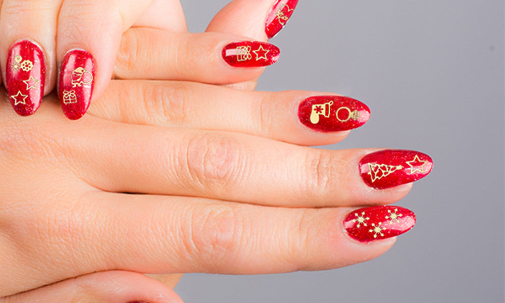 Mixed Style 3D Gold Christmas Nail Art
