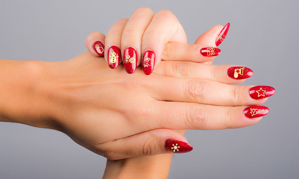 Mixed Style 3D Gold Christmas Nail Art