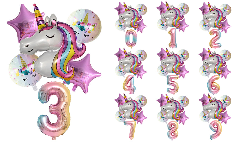 Numbered 6pc Unicorn Balloon