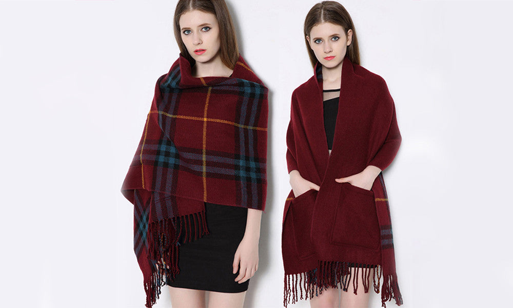 Checkered Pashmina Scarf/Shawl with Pockets