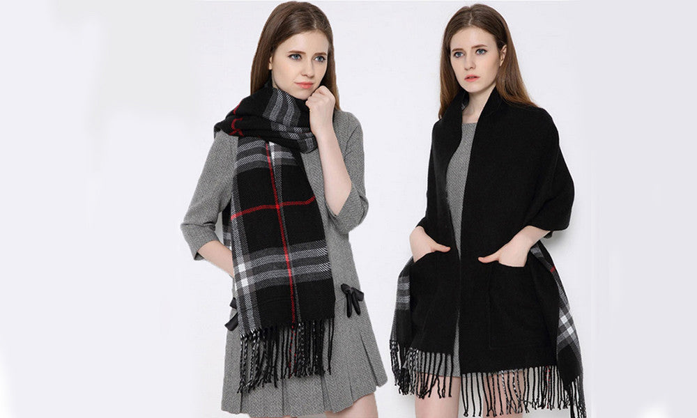 Checkered Pashmina Scarf/Shawl with Pockets