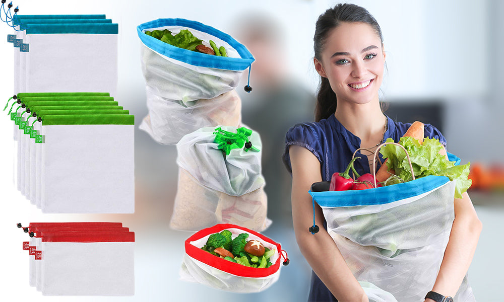 12 Reusable Mesh Shopping Bags