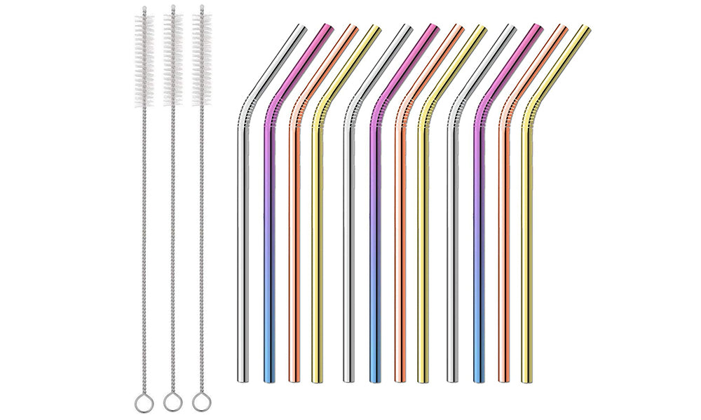 12 Pack Stainless Steel Eco-Friendly Reusable Drinking Straws
