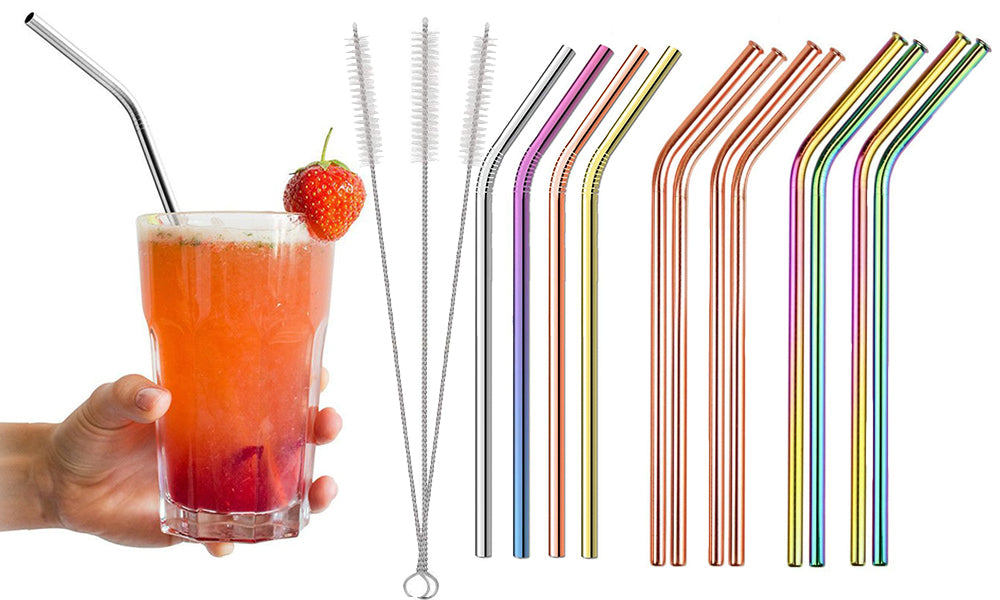 12 Pack Stainless Steel Eco-Friendly Reusable Drinking Straws