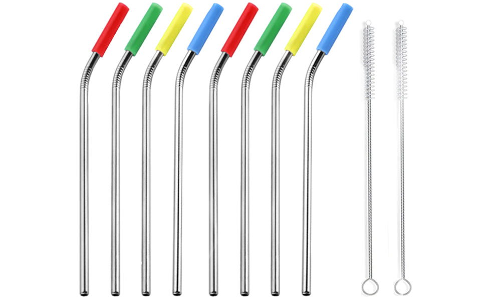 12 Pack of Stainless Steel Straws with Silicone Tips