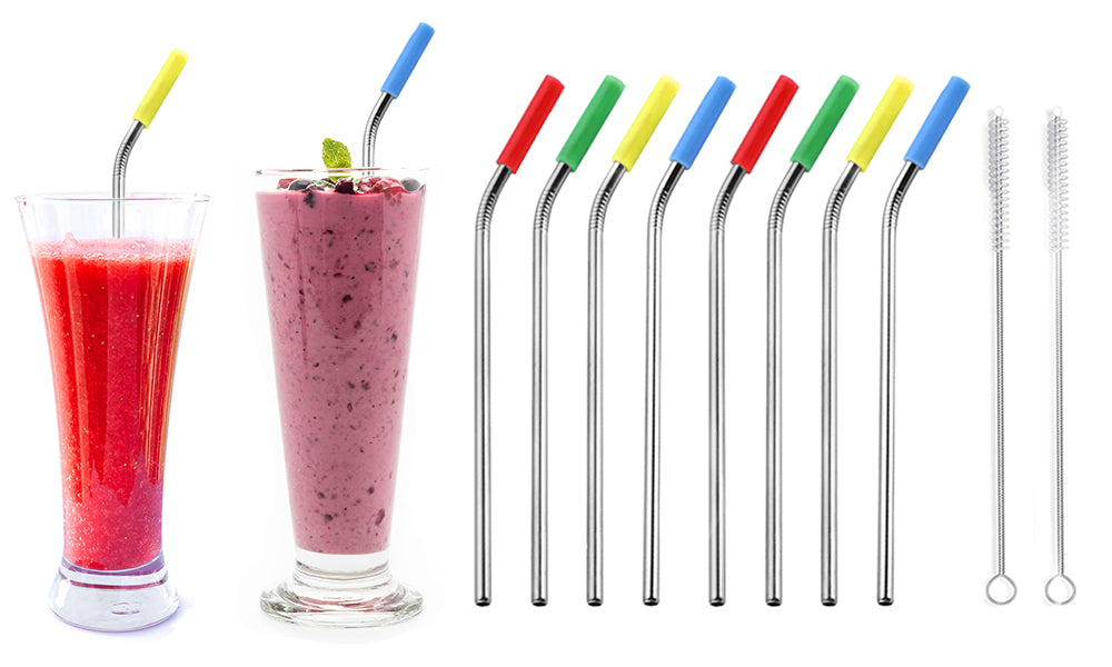 12 Pack of Stainless Steel Straws with Silicone Tips