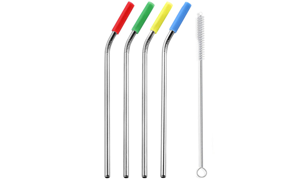 12 Pack of Stainless Steel Straws with Silicone Tips