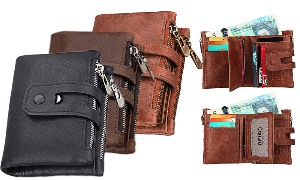 Leather RFID Blocking Tri-Fold Unisex Wallets