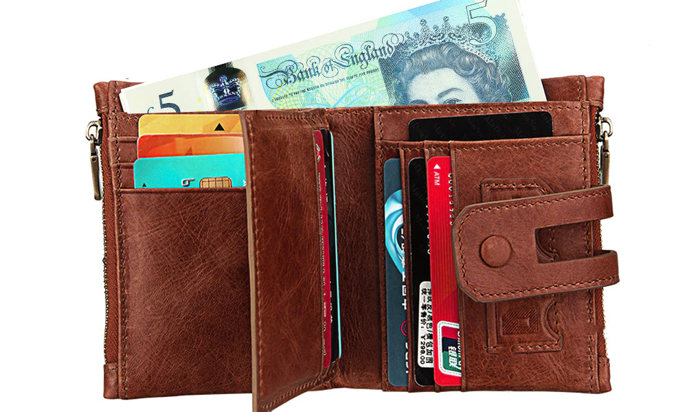 Leather RFID Blocking Tri-Fold Unisex Wallets