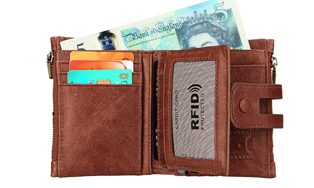 Leather RFID Blocking Tri-Fold Unisex Wallets