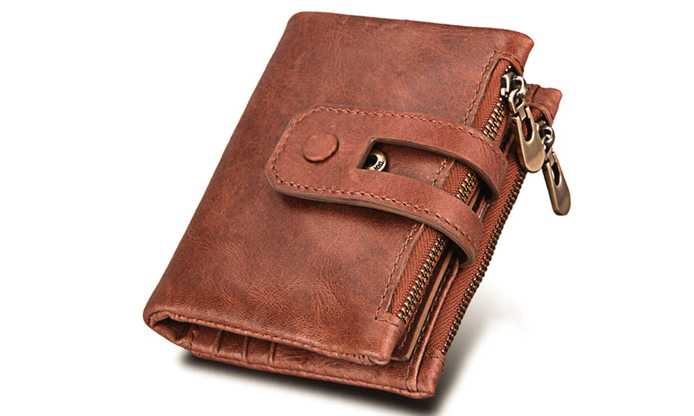 Leather RFID Blocking Tri-Fold Unisex Wallets
